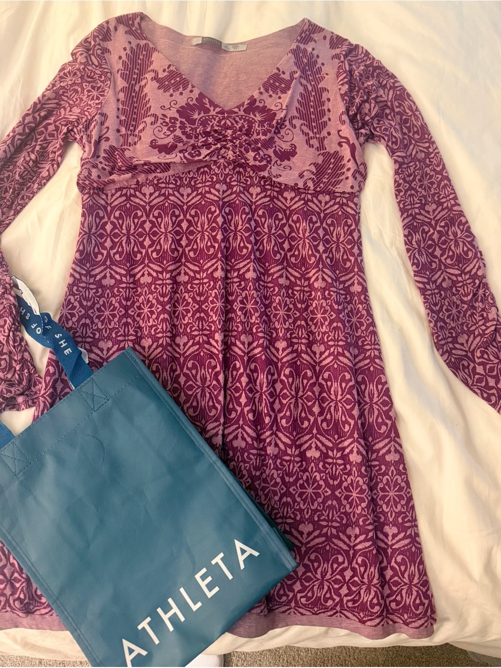 Athleta Hot Dress in Paisley Purple and Athleta Reusable Bag